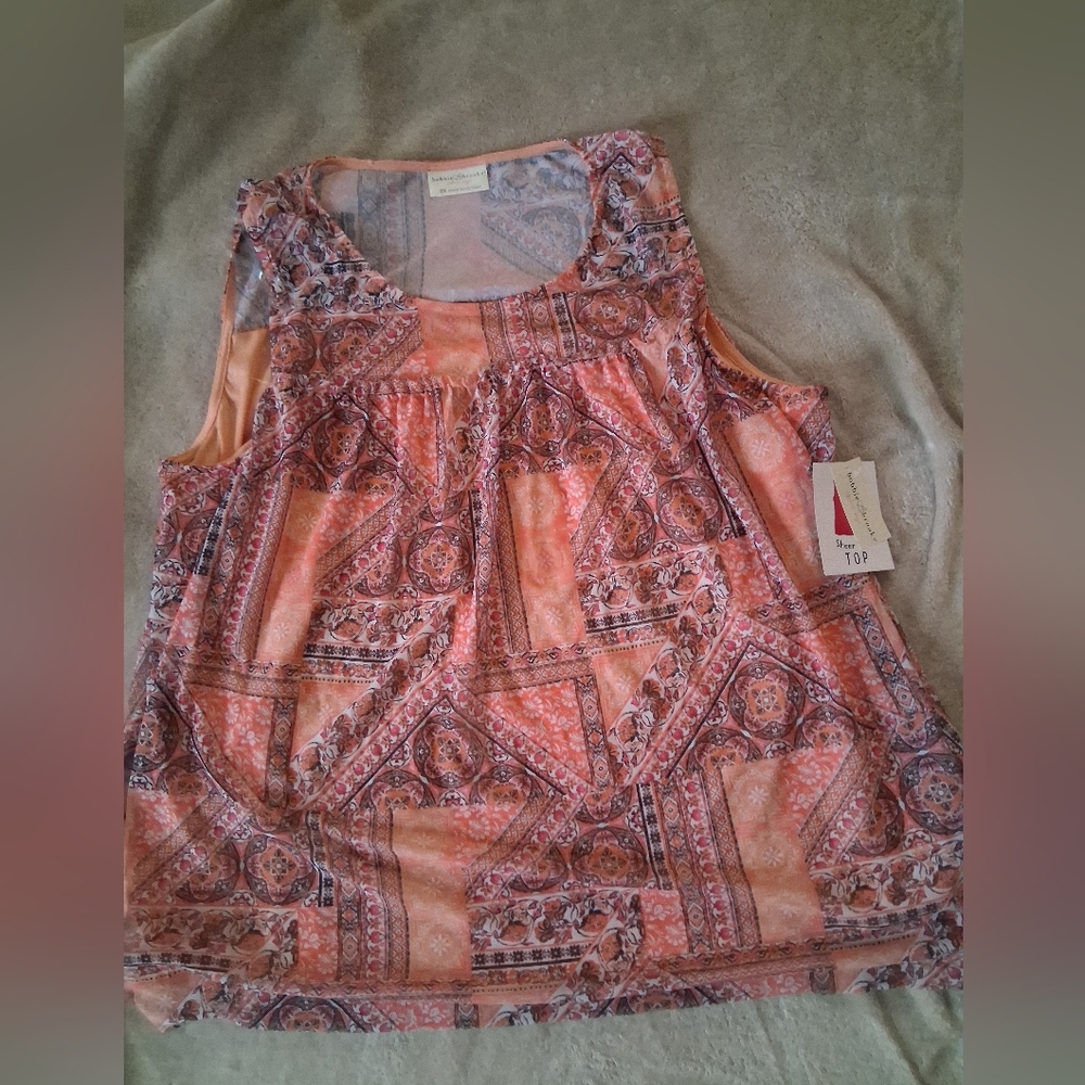 Bobbie Brooks Peach Pink Paisley Sleeveless Tank Top